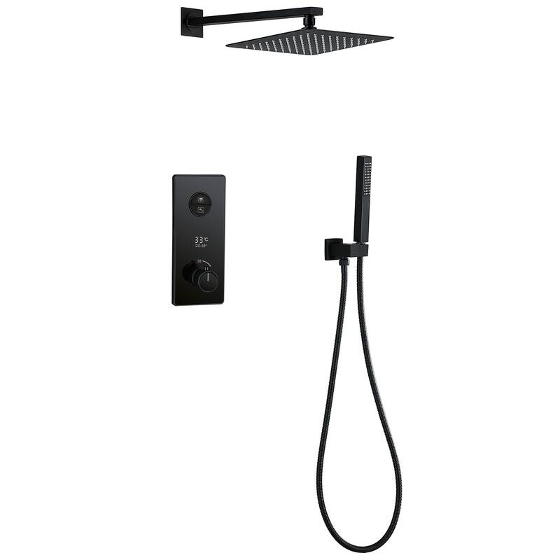 9.84" Digital Display Thermostatic Complete Shower System with Rough in-Valve, Rain Shower Head