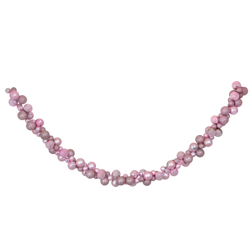 6' 3-Finish Shatterproof Ball Christmas Garland - Pink
