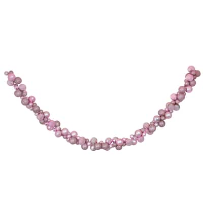 3-Finish Shatterproof Ball Christmas Garland - 6' x 3.5" - Pink - Unlit