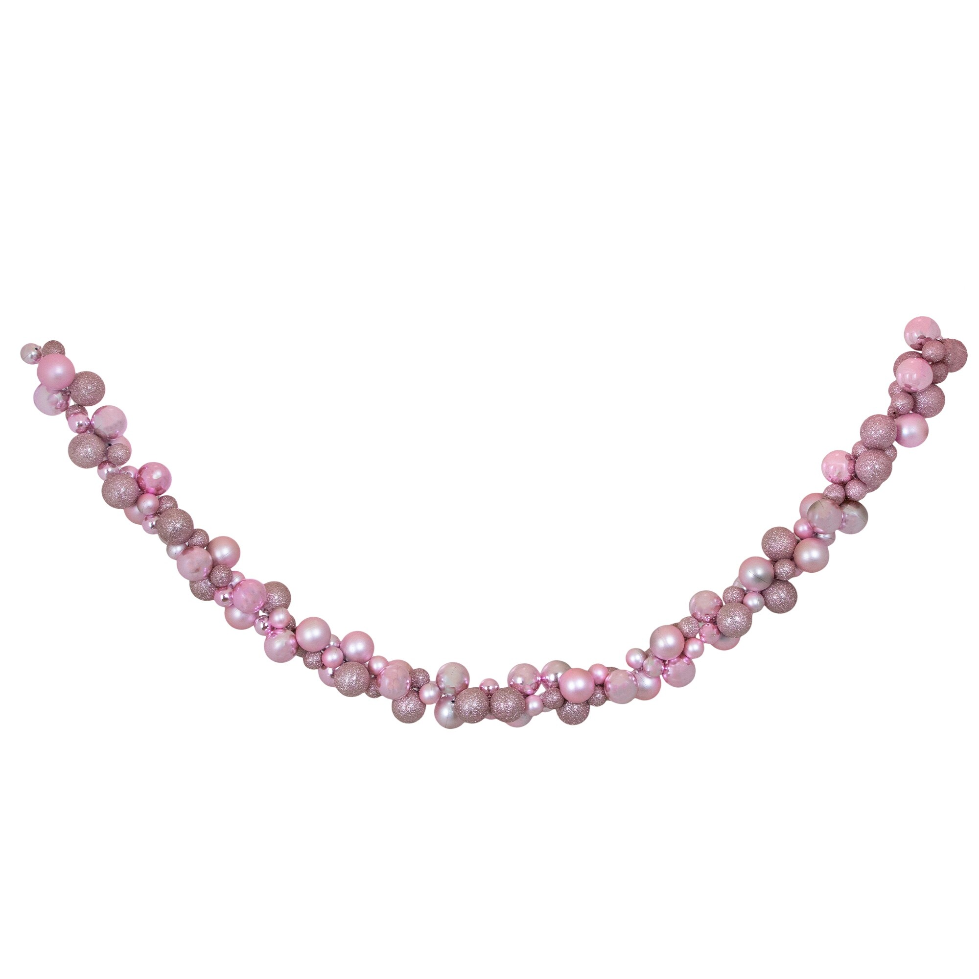 3-Finish Shatterproof Ball Christmas Garland - 6' x 3.5" - Pink - Unlit