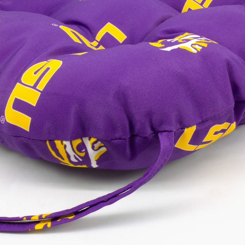 LSU Tigers Indoor / Outdoor Seat Cushion Patio D Cushion 20" x 20", 2 Tie Backs - 20" x 20" x 3"