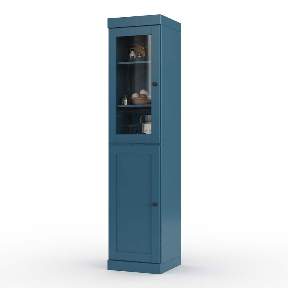 Palace Imports 100% Solid Wood 16.5" Kitchen Pantry Cabinet with Clear Glass, Shaker Doors and Adjustable Shelves
