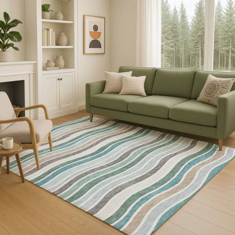 Machine Washable Indoor/ Outdoor Contemporary Stripe Chantille Rug