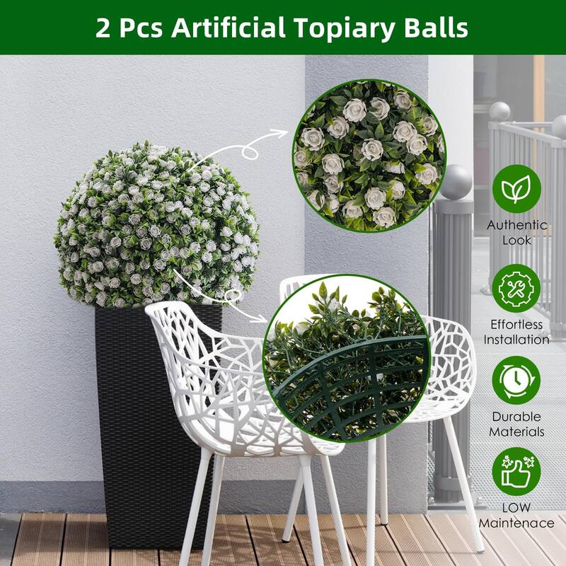 Flower Topiary Ball Decorative Balls 2PCS, Artificial Topiary Balls, for Outdoor Patio Garden and Indoor