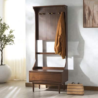 SAFAVIEH COUTURE Pitta Wood 1 Drawer Hall Tree - 28"W x 16"D x 70"H