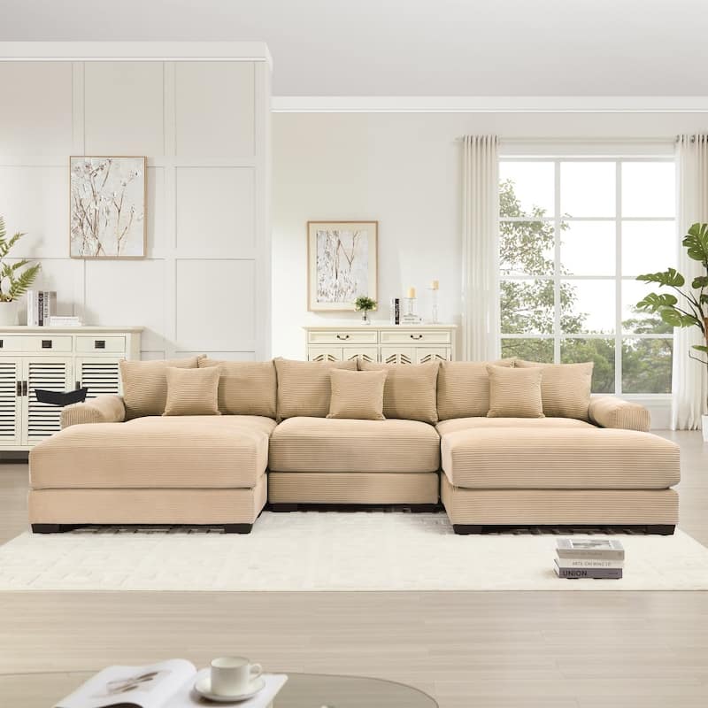 129.9" Oversized Modular Corduroy Cloud Sectional Sofa Set with Ottomans