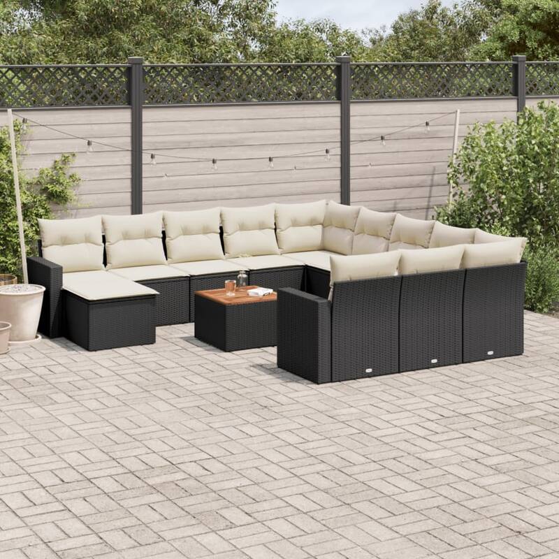 vidaXL Patio Sofa Set with Cushions Outdoor Furniture 13 Piece Poly Rattan - 21.7 x 21.7 x 14.6 - Black and cream