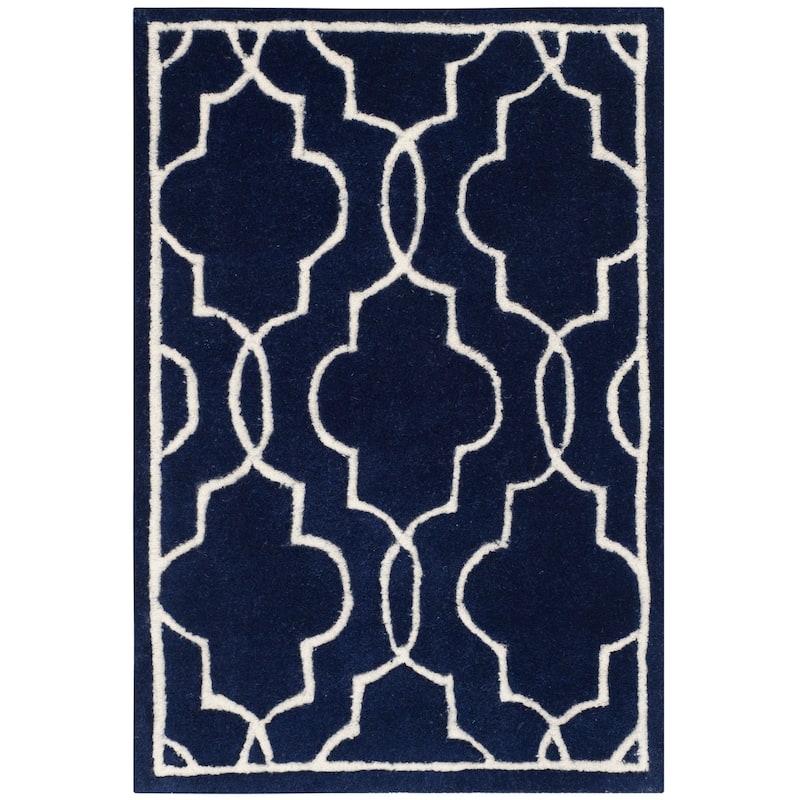 SAFAVIEH Handmade Chatham Nazzarena Modern Moroccan Wool Rug - 2'3" x 5' - Dark Blue/Ivory