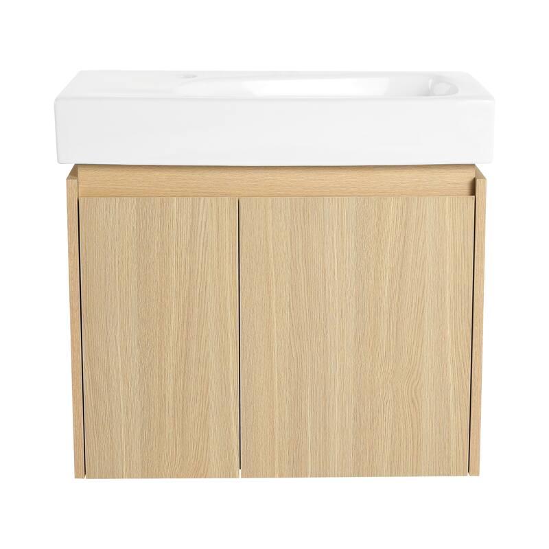 GDFStudio - Levistar Modern Wall-Mounted Bathroom Vanity with Scratch-Resistant Sink & Soft Close Door for Small Space