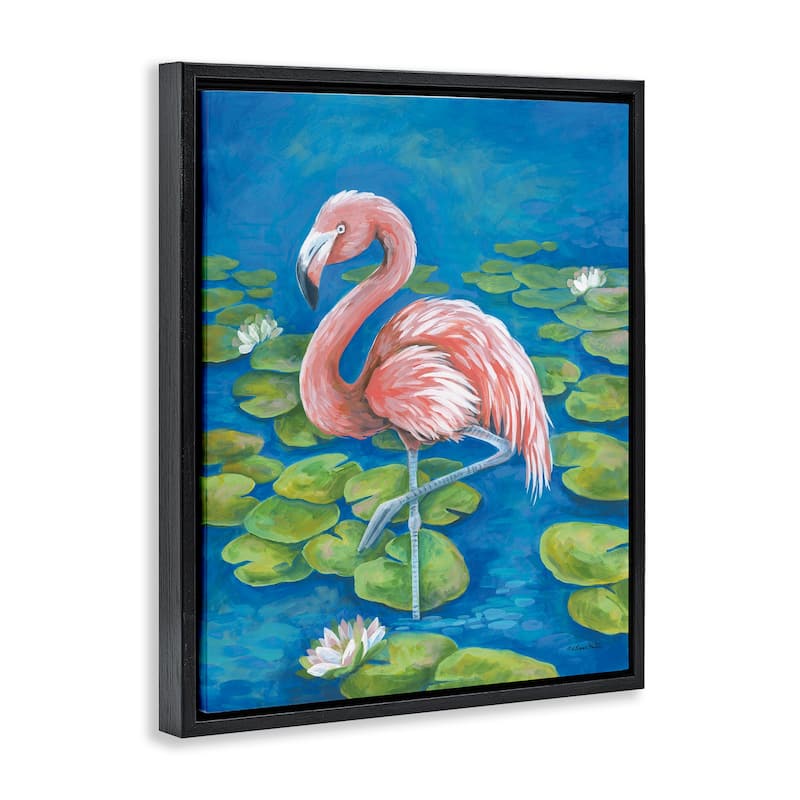 Stupell Balancing Flamingo & Lily Pads Framed Floater Canvas Wall Art Design By Diane Kater