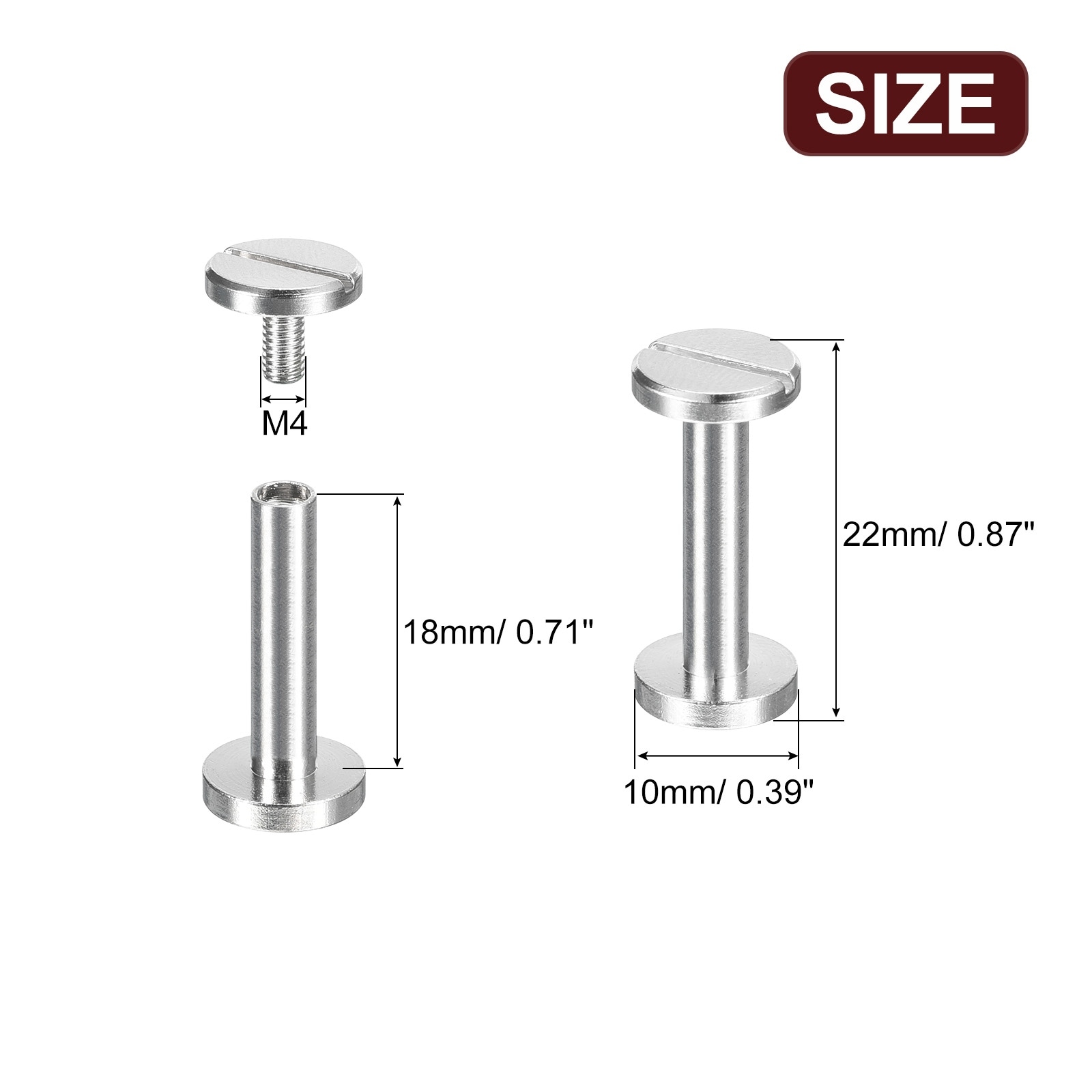 Brass Chicago Screws, Flat Head Screw Back Binding Post Nail Stud Rivets for Leather Craft Belt Strap