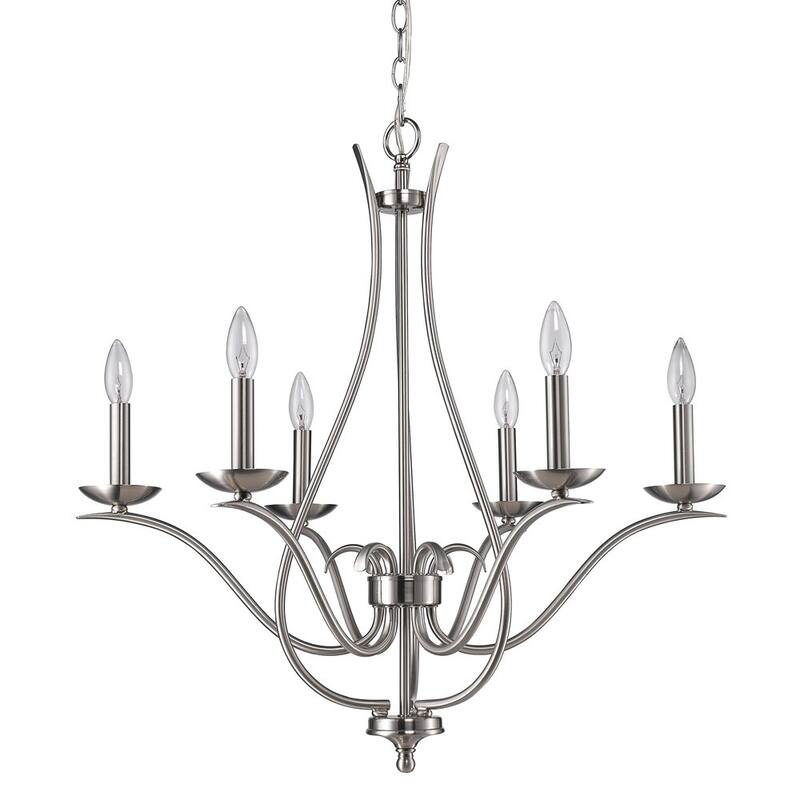 HomeRoots Nickel Candle Style Six Light Metal Dimmable Chandelier - 28' X '28' X '28