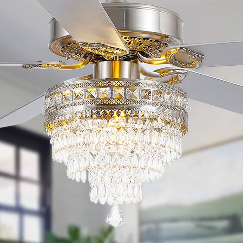 52" or 62" Crystal Ceiling Fan with Lights, Chandelier Ceiling Fans Lights with 6-Speed, APP Control, Dimmable, Timer