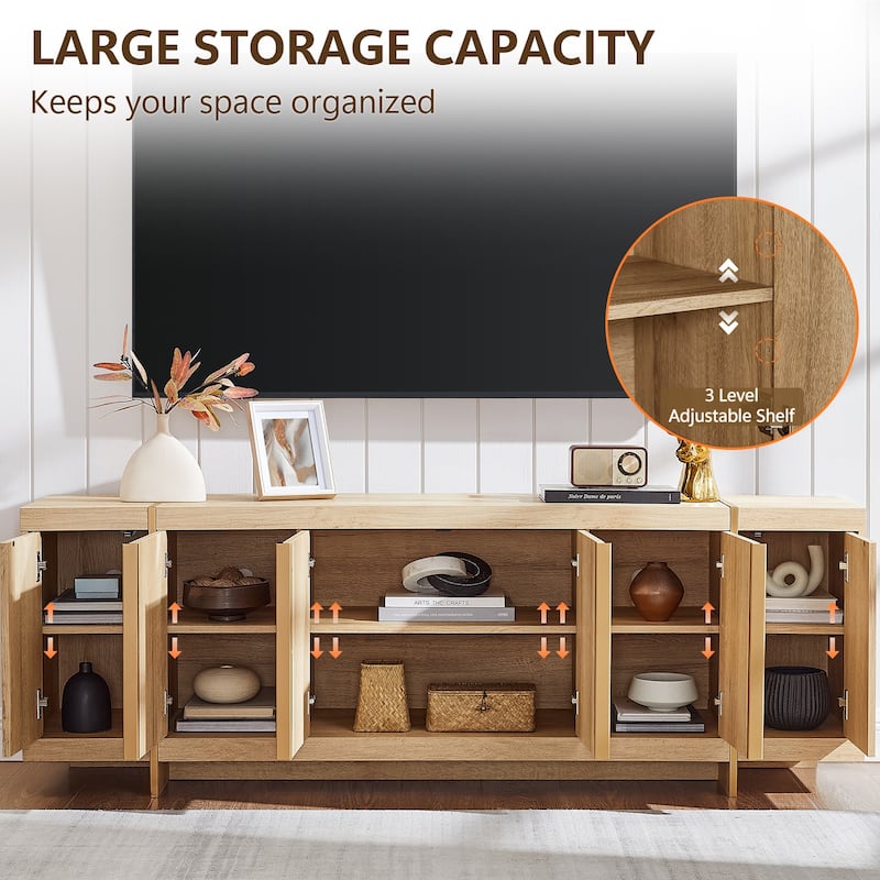 Modern 70" TV Stand, Entertainment Center, Handle-Free Hidden Design