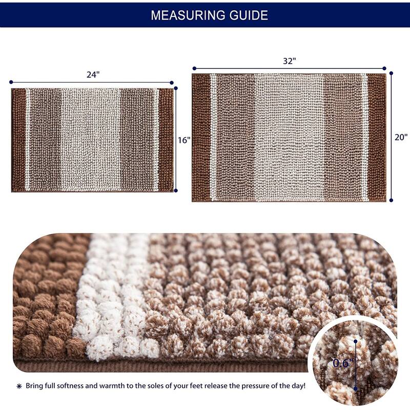 Subrtex Rugs Chenille Gradient Stripe Pattern Soft Plush Bath Rug Shower Water Absorbent Mat