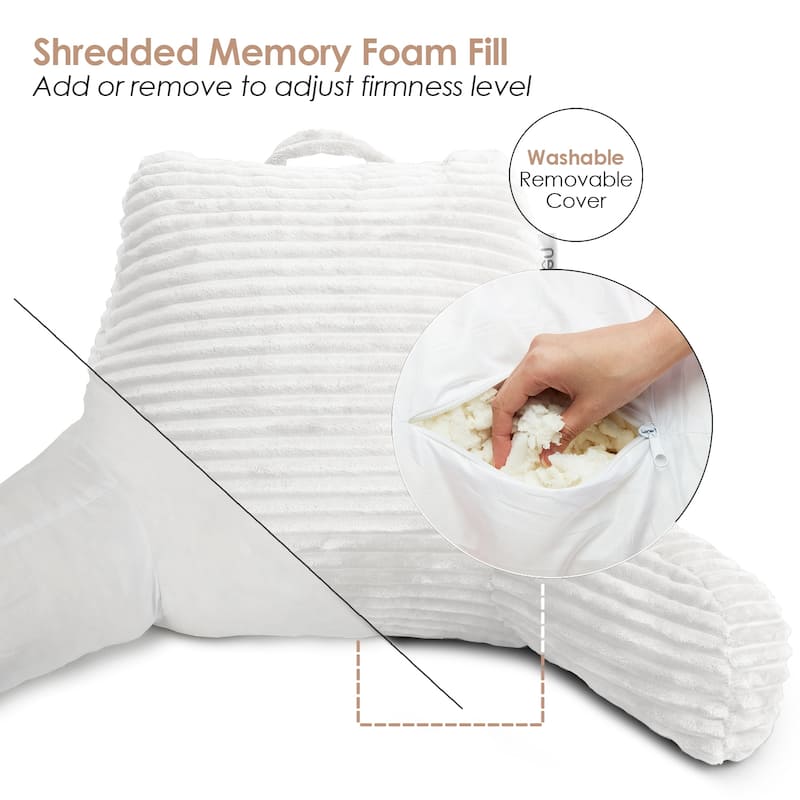 Nestl Cut Plush Striped Reading Pillow - Back Support Shredded Memory Foam Bed Rest Pillow with Arms