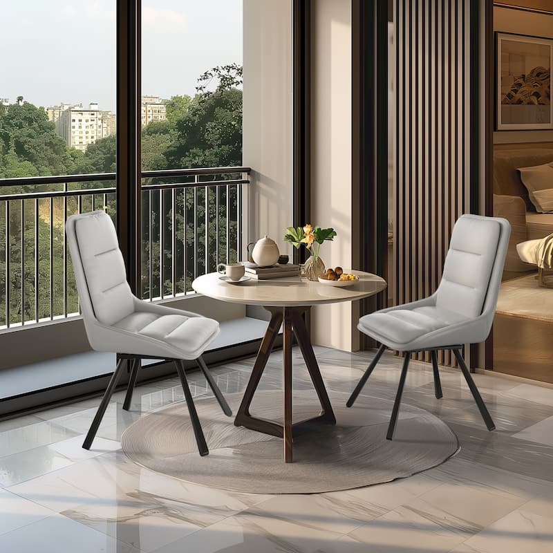 Set of 2 Upholstered Swivel Dining Chairs PU Leather with Metal Legs - 18.5x18.5x37 inch - Grey