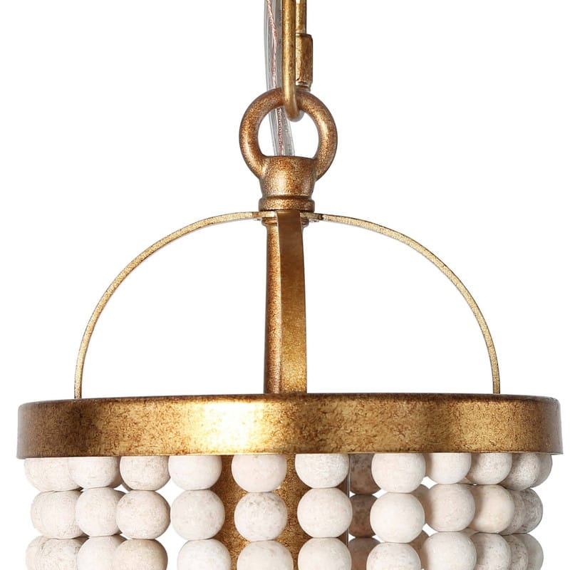 Alisar Mid-century Modern Mini Boho Kitchen Island Pendant with Distressed White Wood Beads