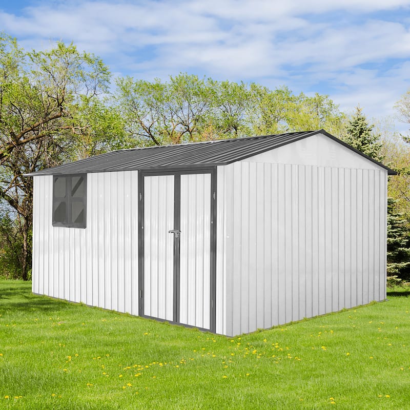 Outdoor 12 x 10 ft. Metal Storage Shed with Window and Vents and Hinged Door and Padlock