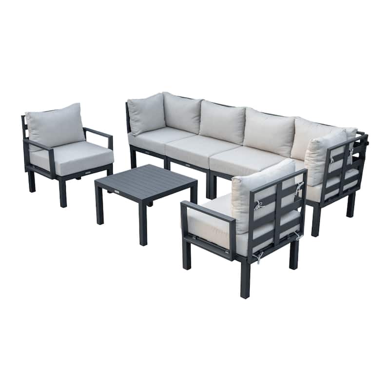 Chelsea Sofa Set 7-piece Modern Powder-Coated Aluminum Metal Frame Outdoor Sectional Patio Seating with Washable Cushions - Light Grey