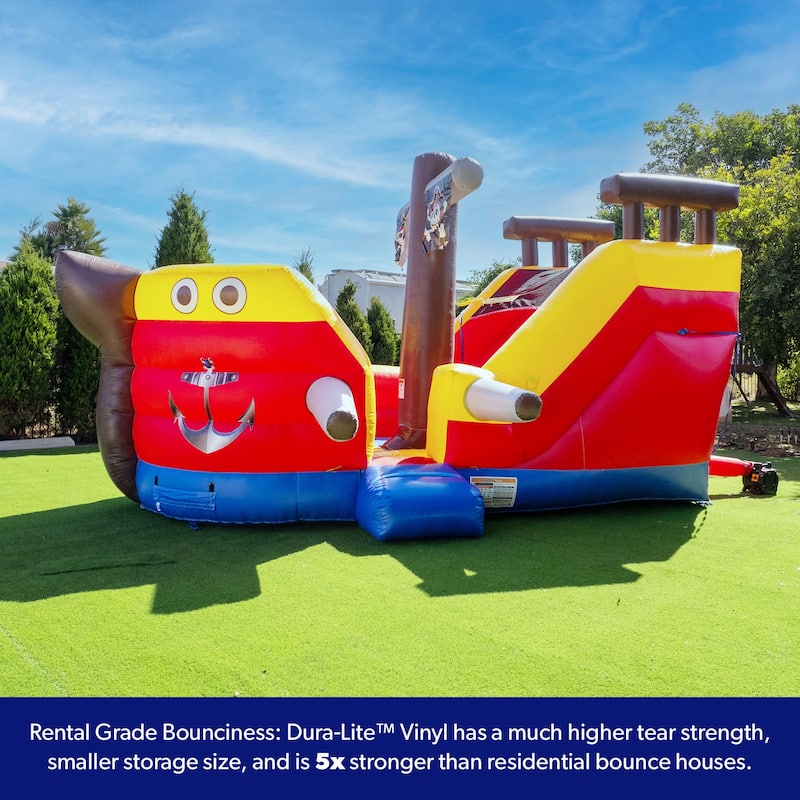 HeroKiddo Pirate Ship Commercial Grade Inflatable Slide Bouncer with Air Blower, Rental Grade PVC Vinyl, Outdoor Play