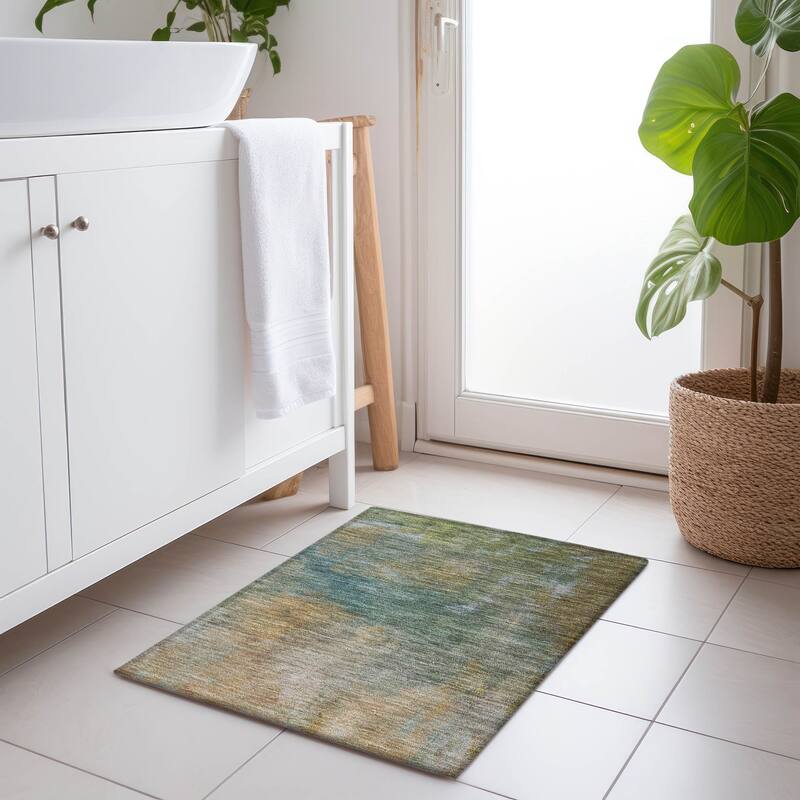 Machine Washable Indoor/ Outdoor Ombre Solid Chantille Rug - Aloe - 1'8" x 2'6"