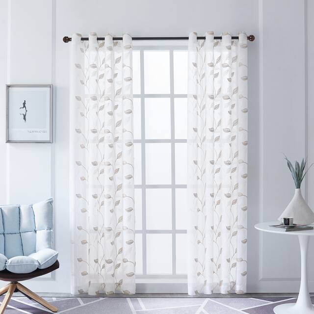 Lyndale Clarita Embroidered Sheer Curtain - 52 x 120 - Beige