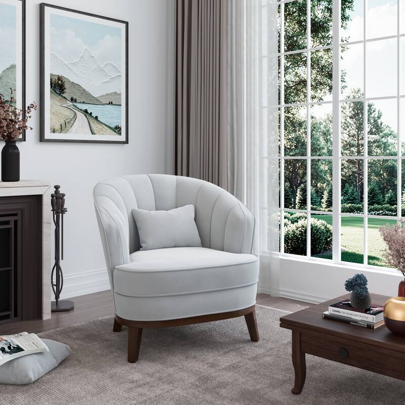 Ava Upholstered Barrel Accent Chair, Light Grey