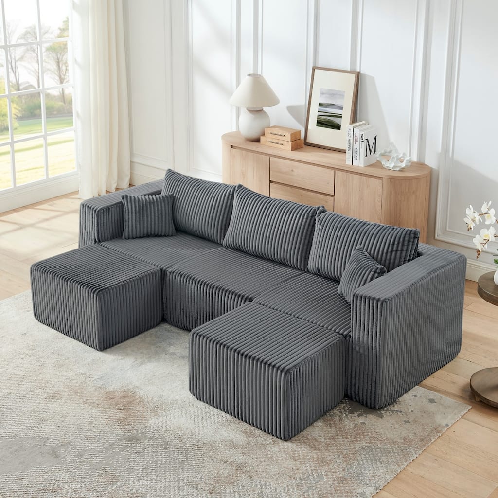 94.1" U-Shaped Sectional Sofa with Two Movable Ottomans