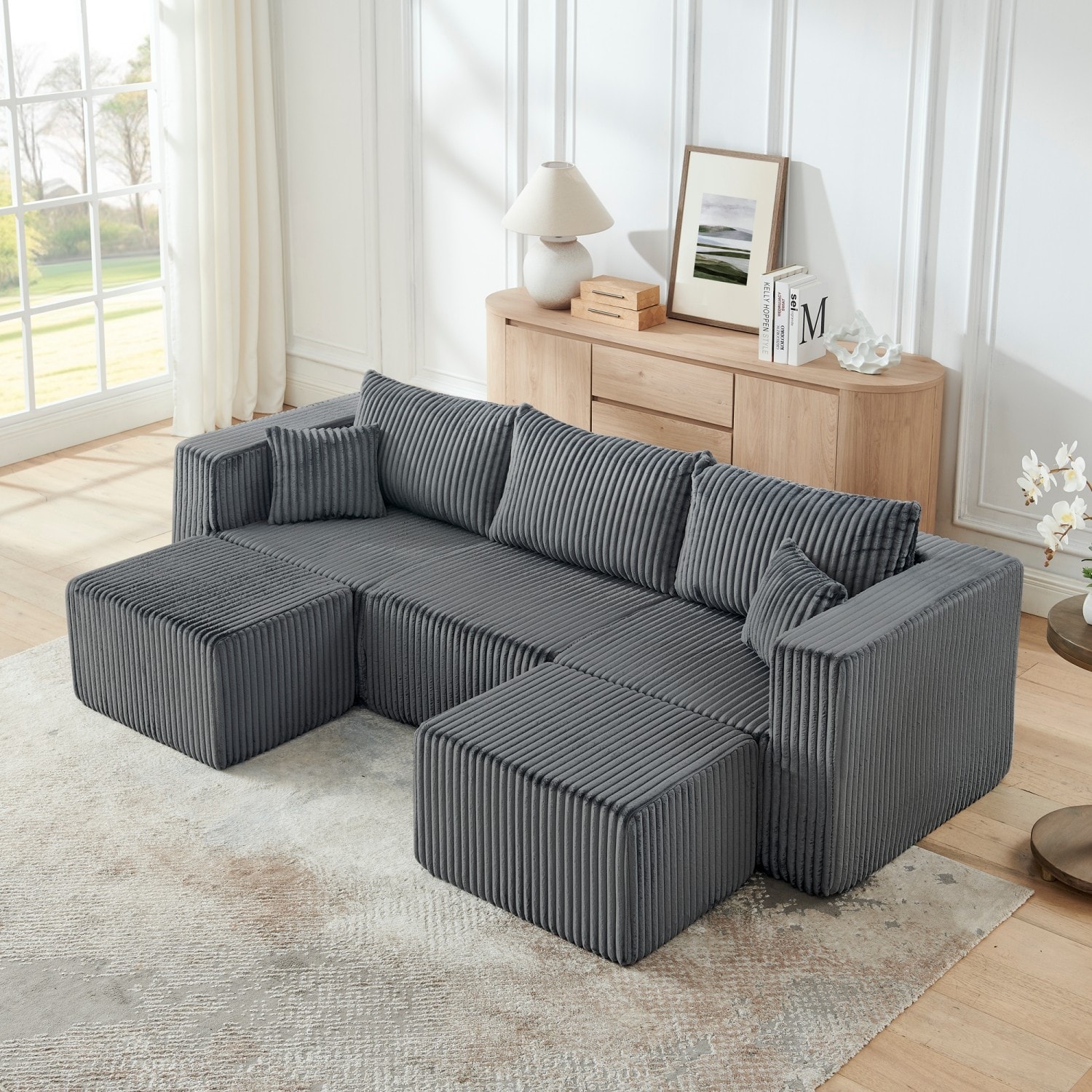 94.1" U-Shaped Sectional Sofa with Two Movable Ottomans