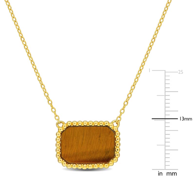 Miadora 5ct TGW Octagon Shape Tiger Eye Necklace Beaded Halo Yellow Silver