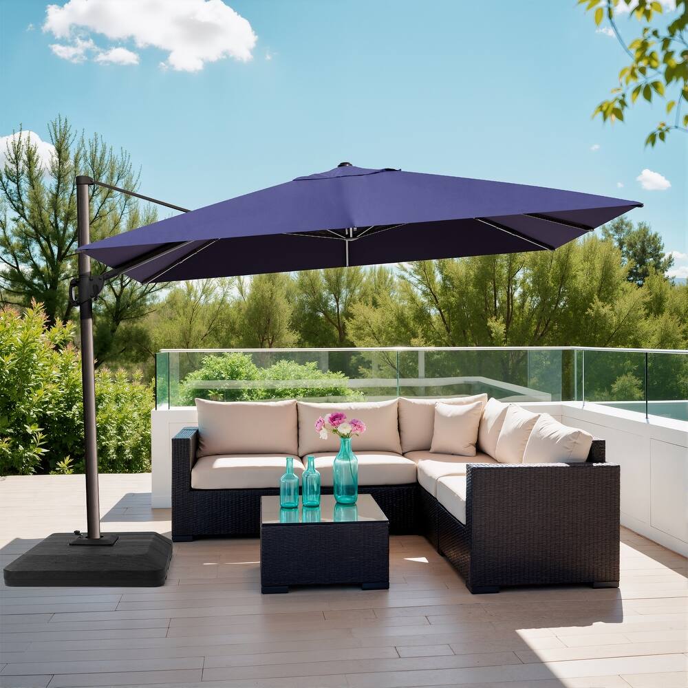 9 x 12 ft Outdoor Patio Cantilever Offset Umbrella with 4 Piece Premium Offset Umbrella Base