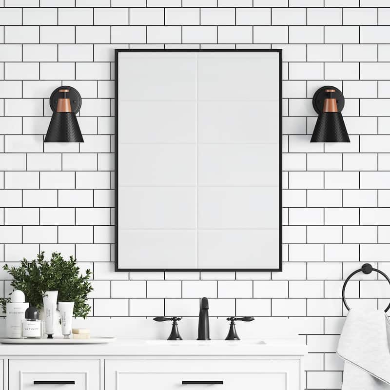 Industrial 1-Light Metal Finish and Wood Grain Wall Sconce For Bathroom
