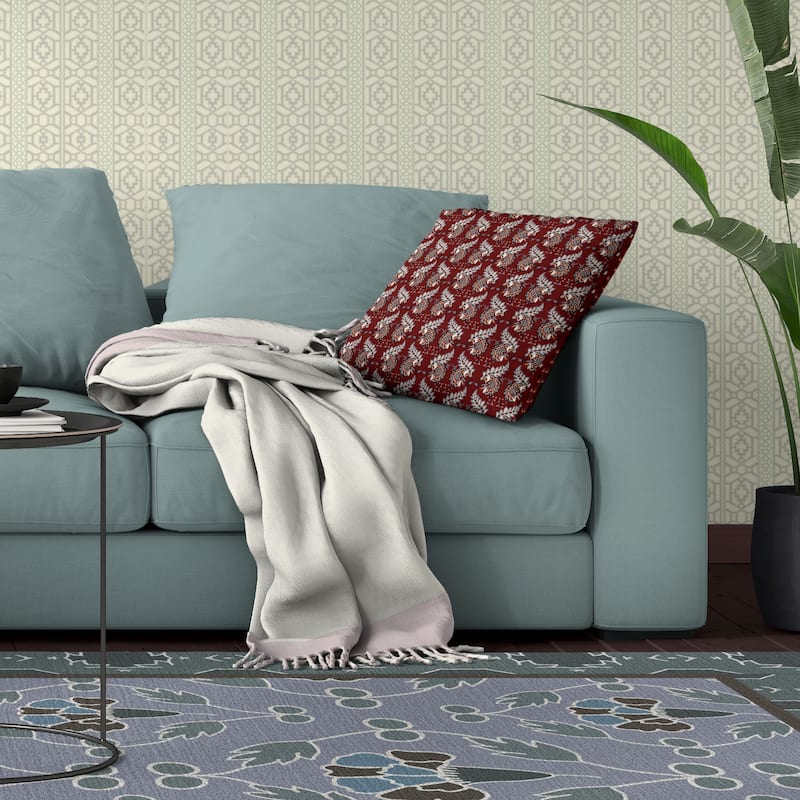 Botanical Bouquet Indoor/Outdoor Reversible Throw Pillow Red and Gray