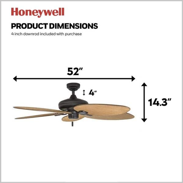52" Honeywell Palm Island Bronze Indoor/Outdoor Ceiling Fan with No