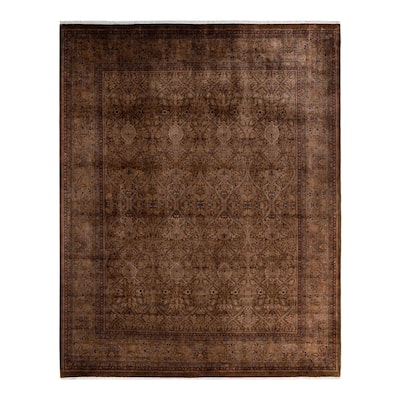 Overton Hand Knotted Wool Vintage Inspired Modern Contemporary Overdyed Brown Area Rug - 8' 2" x 10' 2"