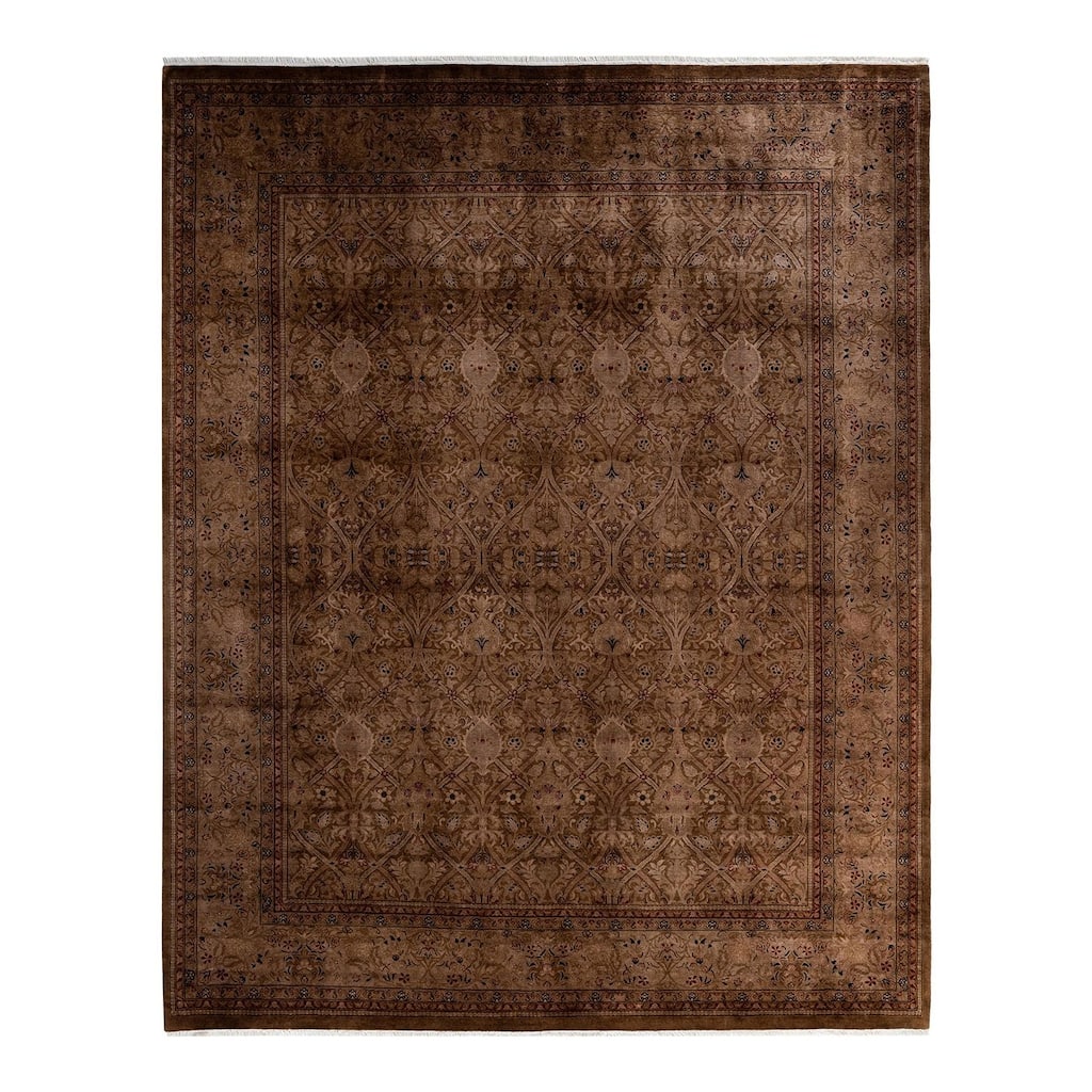 Overton Hand Knotted Wool Vintage Inspired Modern Contemporary Overdyed Brown Area Rug - 8' 2" x 10' 2"