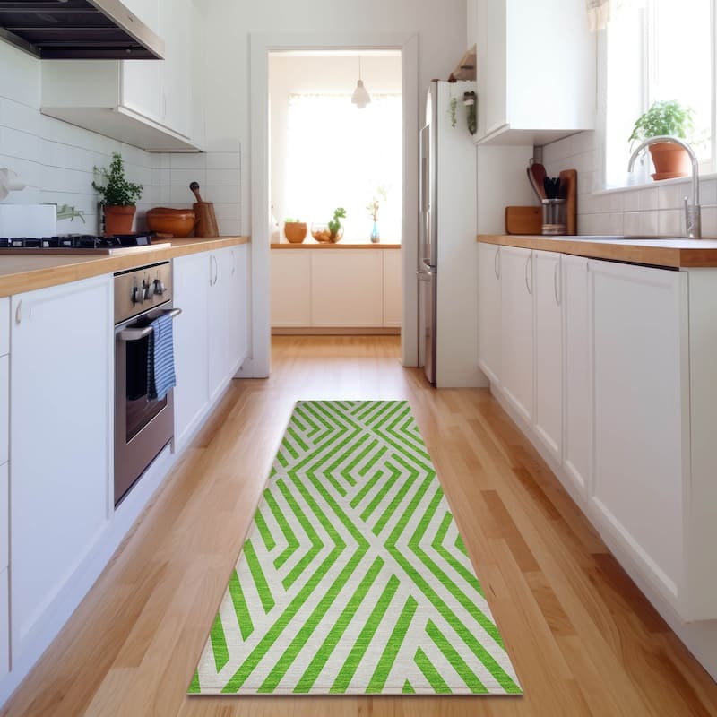 Premium Washable Super Soft Contemporary Geo Mayfield Rug - Lime - 2' 3" x 7' 6" - Runner