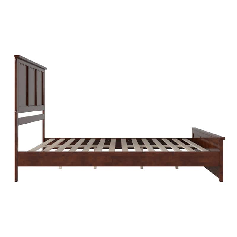 Low Profile Platform Bed - Solid Wood Frame & Footboard - USB Ports - Twin Size - Walnut Finish