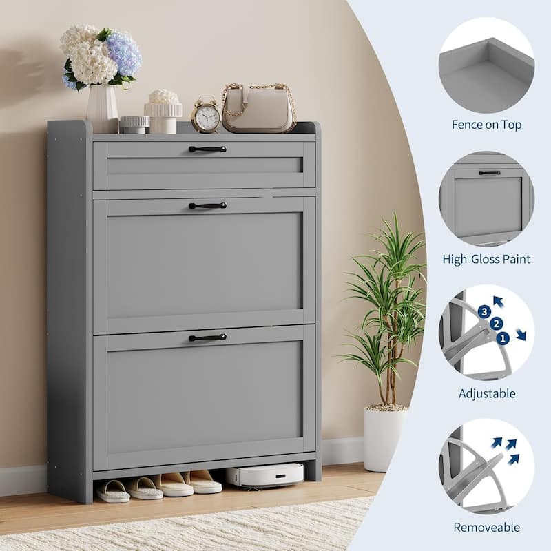 Freestanding Shoe Storage Cabinet Organizer with 2 Flip Drawers for Entryway Hallway Living Room