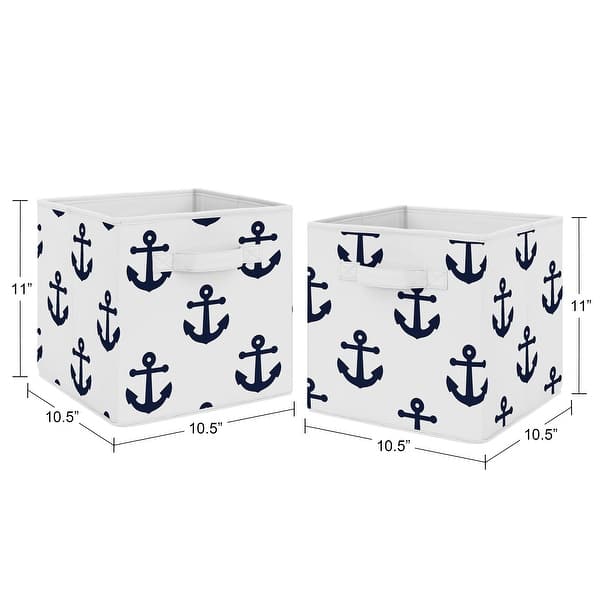 Navy Blue White Anchors Foldable Fabric Storage Bins Nautical Ocean Sailboat Sea Marine Sailor