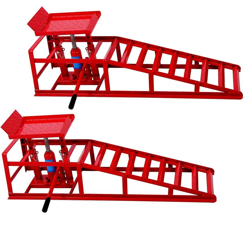Auto Car Truck Service Ramps Lifts, Garage Car Lift Hydraulic Ramps Black 5 Ton, Hydraulic Lift Repair Frame Lift(2 Pack) - Red
