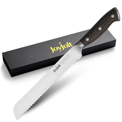JoyJolt 8-in Bread Knife High Carbon Steel Kitchen Knife with Serrated Edge - Stainless Steel