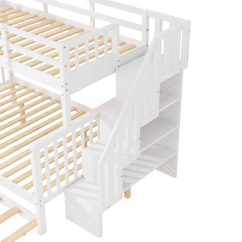 Twin-Over-Full Bunk Bed with Twin size Trundle,Storage and Guard Rail