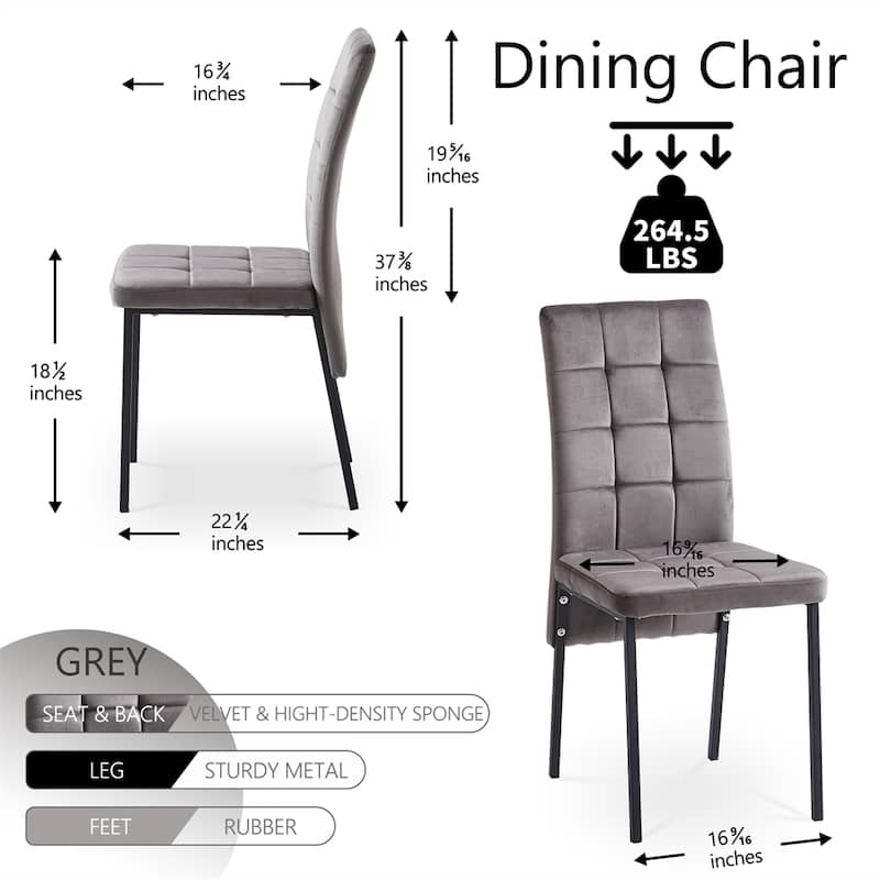 High Back Nordic Velvet Dining Set with MDF Dining Table（Set of 5）