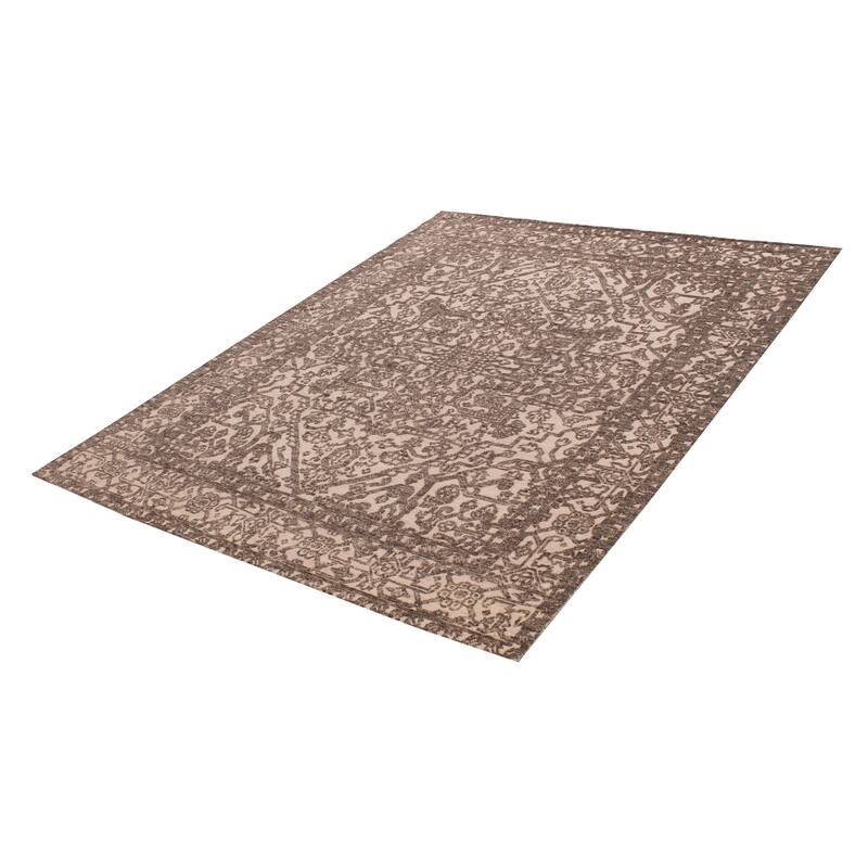 ECARPETGALLERY Hand-knotted Tangier Cream, Dark Grey Wool Rug - 8'0 x 10'0