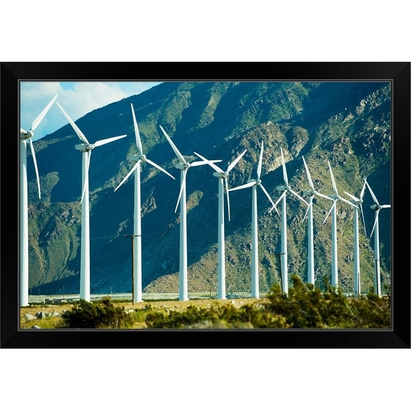 "Wind turbines in front of a mountain, Palm Springs, California" Black Framed Print