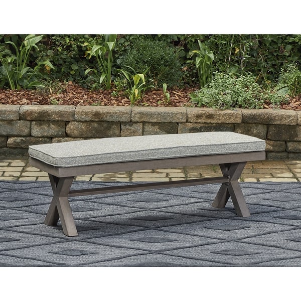 slide 2 of 8, Signature Design by Ashley Hillside Barn Gray/Brown 54" Outdoor Dining Bench - 54.38" W x 18.75" D x 19.25" H