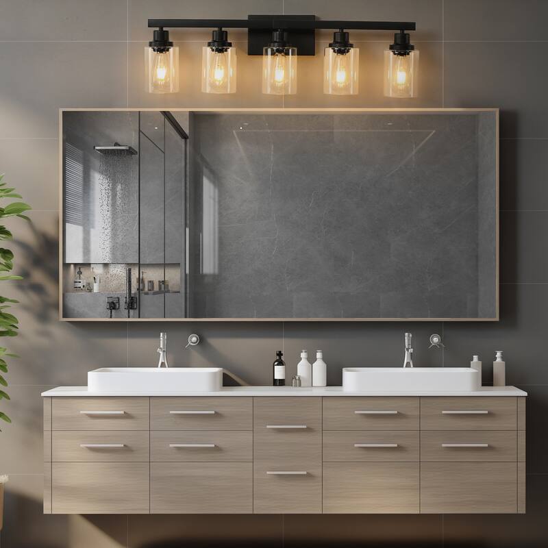31" 5-Light Vanity Light with Clear Glass Shades, Modern Iron Metal Bathroom Wall Fixture for Mirror(No Bulbs)