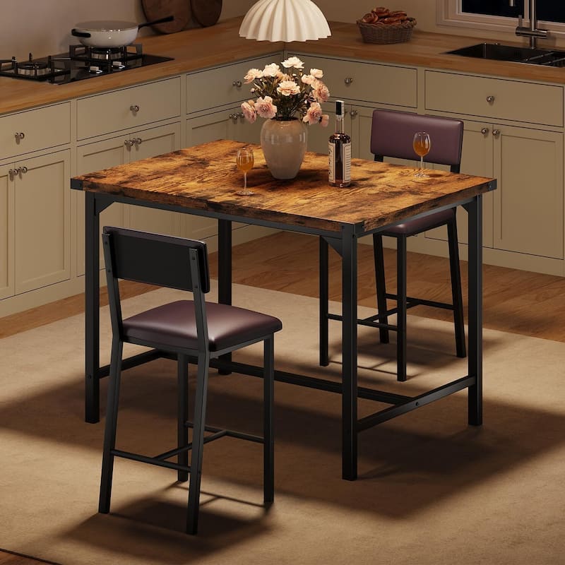 Counter Height Kitchen Dining Table Set with 2 Upholstered Bar Stools for Dining Room